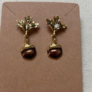 Gold and Brown Acorn Leaf Earrings